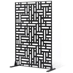 VEVOR Metal Privacy Screen, 47" W x 76" H, Outdoor Privacy Screens 3-Panel, Freestanding Outdoor Divider with Stand, Decorative Garden Steel Privacy Fence for Balcony Patio Indoor Room Hot Tub Black