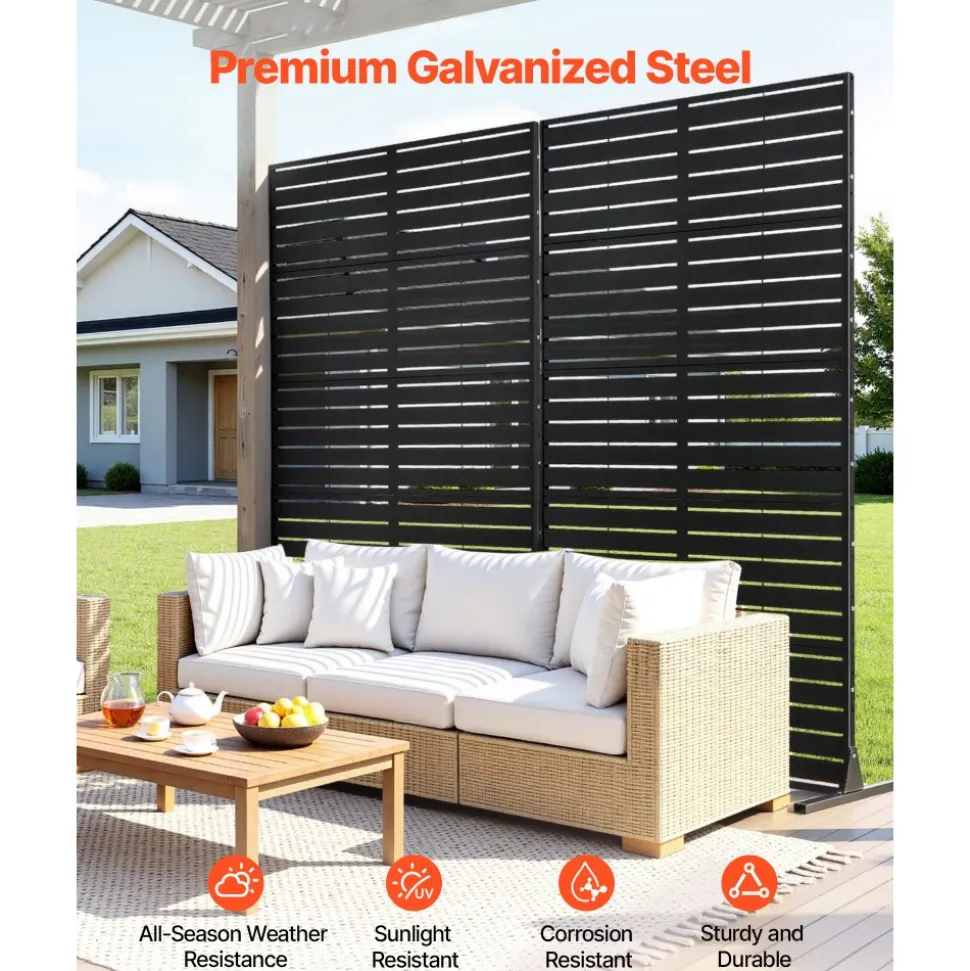 VEVOR Metal Privacy Screen, 38" W x 60" H Freestanding Modern Privacy Fence, Garden Divider Panel with Extended Ground Stakes & Panel Height Adjustable, Freestanding Outdoor Divider for Garden, Indoor