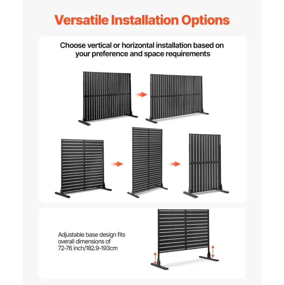 VEVOR Metal Privacy Screen, 38" W x 60" H Freestanding Modern Privacy Fence, Garden Divider Panel with Extended Ground Stakes & Panel Height Adjustable, Freestanding Outdoor Divider for Garden, Indoor