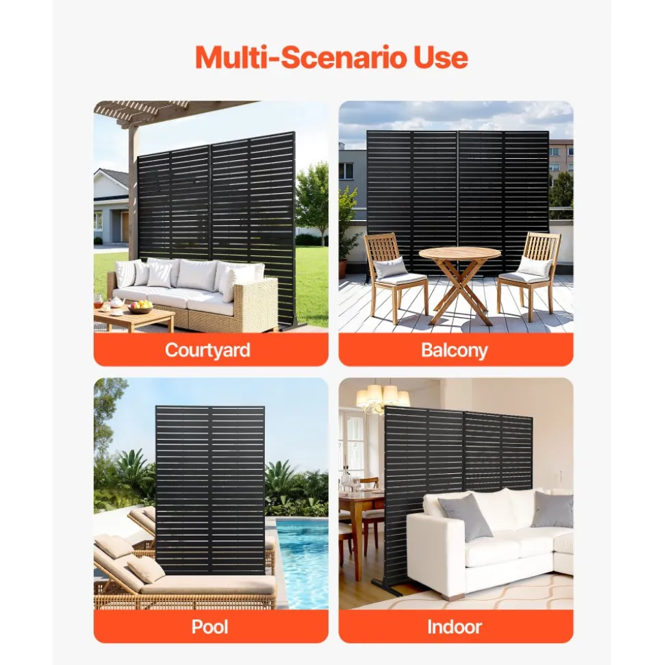 VEVOR Metal Privacy Screen, 38" W x 60" H Freestanding Modern Privacy Fence, Garden Divider Panel with Extended Ground Stakes & Panel Height Adjustable, Freestanding Outdoor Divider for Garden, Indoor