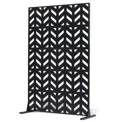 VEVOR Metal Privacy Screen, 47" W x 72" H, Outdoor Privacy Screens 5-Panel, Freestanding Outdoor Divider with Stand, Decorative Garden Steel Privacy Fence for Balcony Patio Indoor Room Black