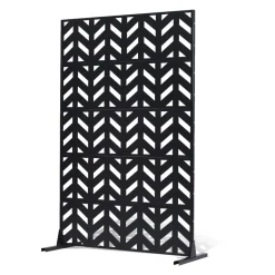 VEVOR Metal Privacy Screen, 47" W x 72" H, Outdoor Privacy Screens 5-Panel, Freestanding Outdoor Divider with Stand, Decorative Garden Steel Privacy Fence for Balcony Patio Indoor Room Black