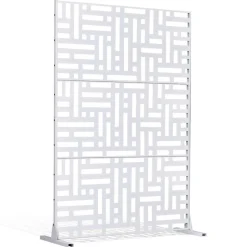 VEVOR Metal Privacy Screen, 47" W x 72" H, Outdoor Privacy Screens & Panels, Freestanding Outdoor Divider with Stand, 3-Panel Decorative Garden Steel Privacy Fence for Balcony Patio Indoor Room Black