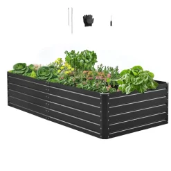 VEVOR Metal Raised Garden Bed, 12 x 4 x 1 ft Outdoor Galvalume Planter Garden Box, Open Bottom Design, Large Planter Raised Bed for Growing Vegetables, Flowers, and Succulents, Galvanized Color