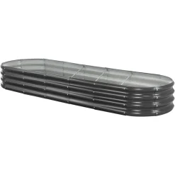 VEVOR Metal Raised Garden Bed, 8 x 2 x 1 ft Oval Outdoor Galvanized Planter Garden Box, Open Bottom Design, Large Planter Raised Bed for Growing Vegetables, Flowers, Herbs, and Succulents, Dark Gray