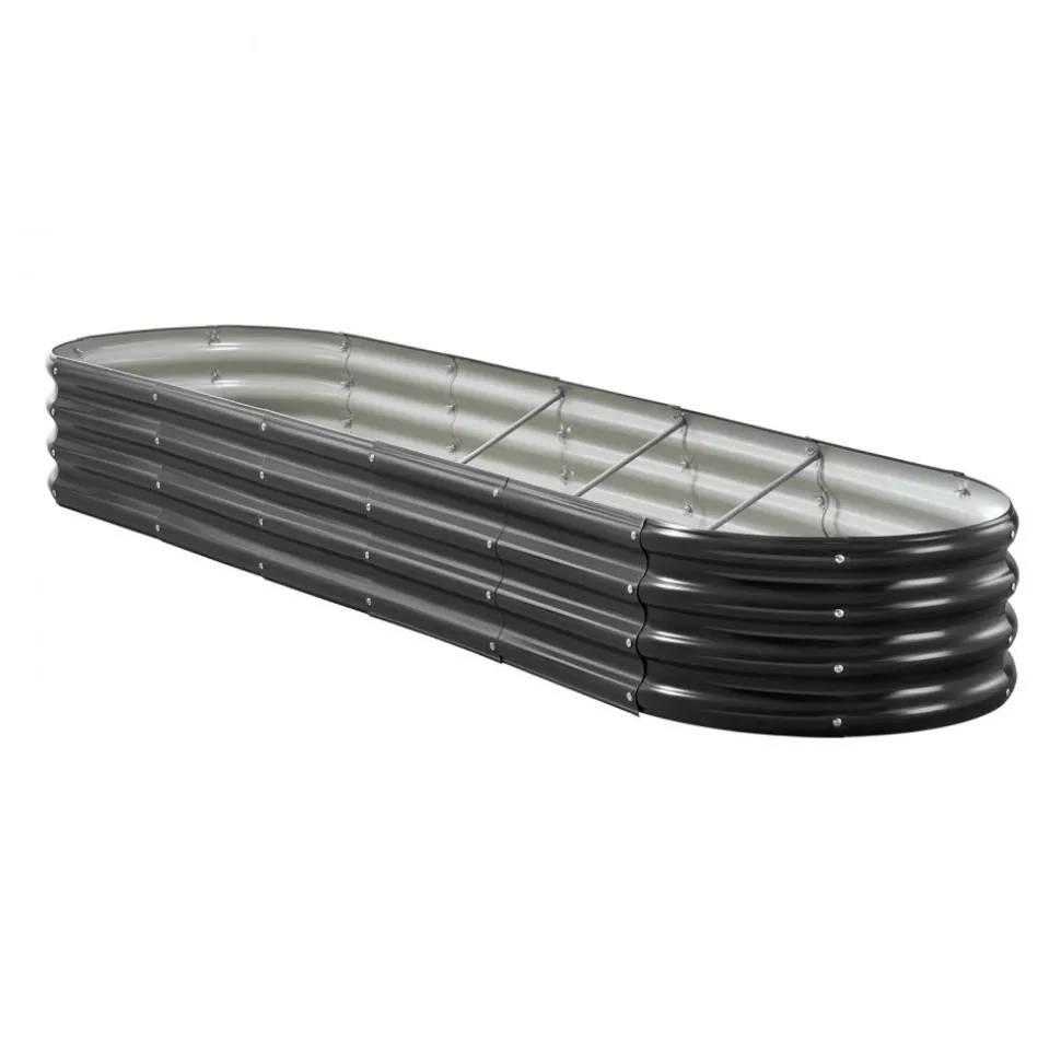 VEVOR Metal Raised Garden Bed, 8 x 2 x 1 ft Oval Outdoor Galvanized Planter Garden Box, Open Bottom Design, Large Planter Raised Bed for Growing Vegetables, Flowers, Herbs, and Succulents, Dark Gray