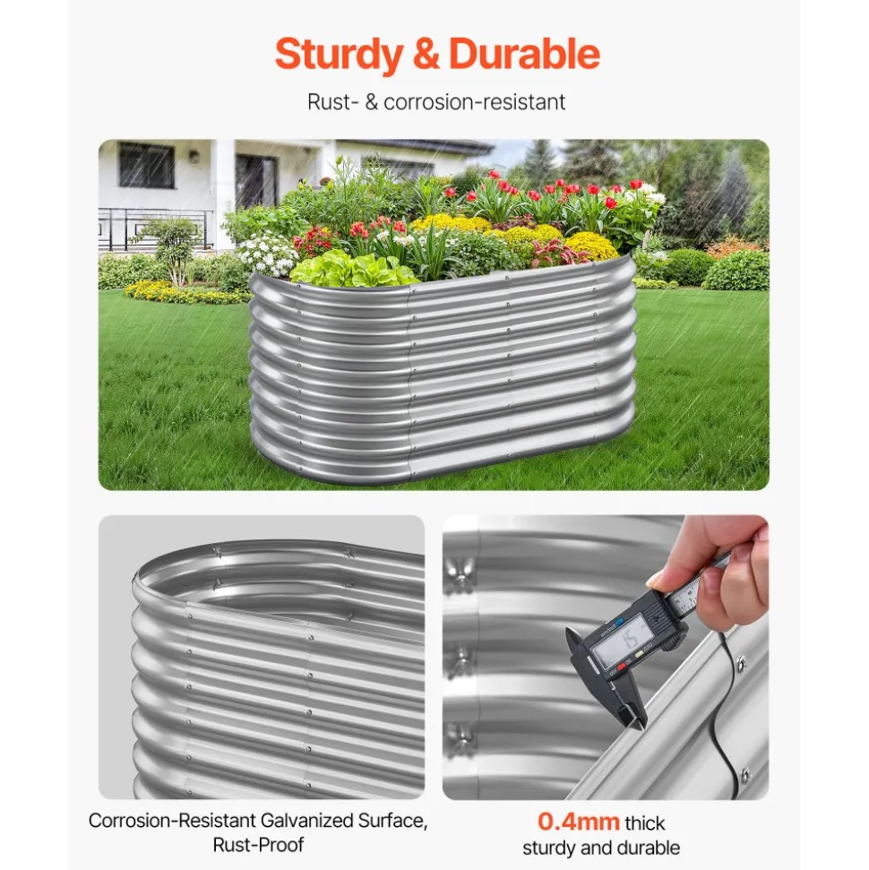 VEVOR Metal Raised Garden Bed, 4 x 2 x 2 ft Oval Outdoor Galvanized Planter Garden Box, Open Bottom Design, Large Planter Raised Bed for Growing Vegetables, Flowers, and Succulents, Galvanized Color