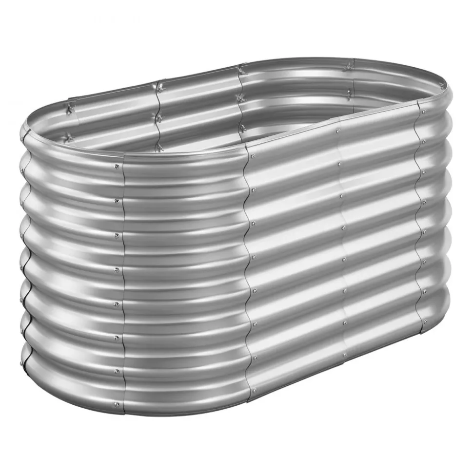 VEVOR Metal Raised Garden Bed, 4 x 2 x 2 ft Oval Outdoor Galvanized Planter Garden Box, Open Bottom Design, Large Planter Raised Bed for Growing Vegetables, Flowers, and Succulents, Galvanized Color