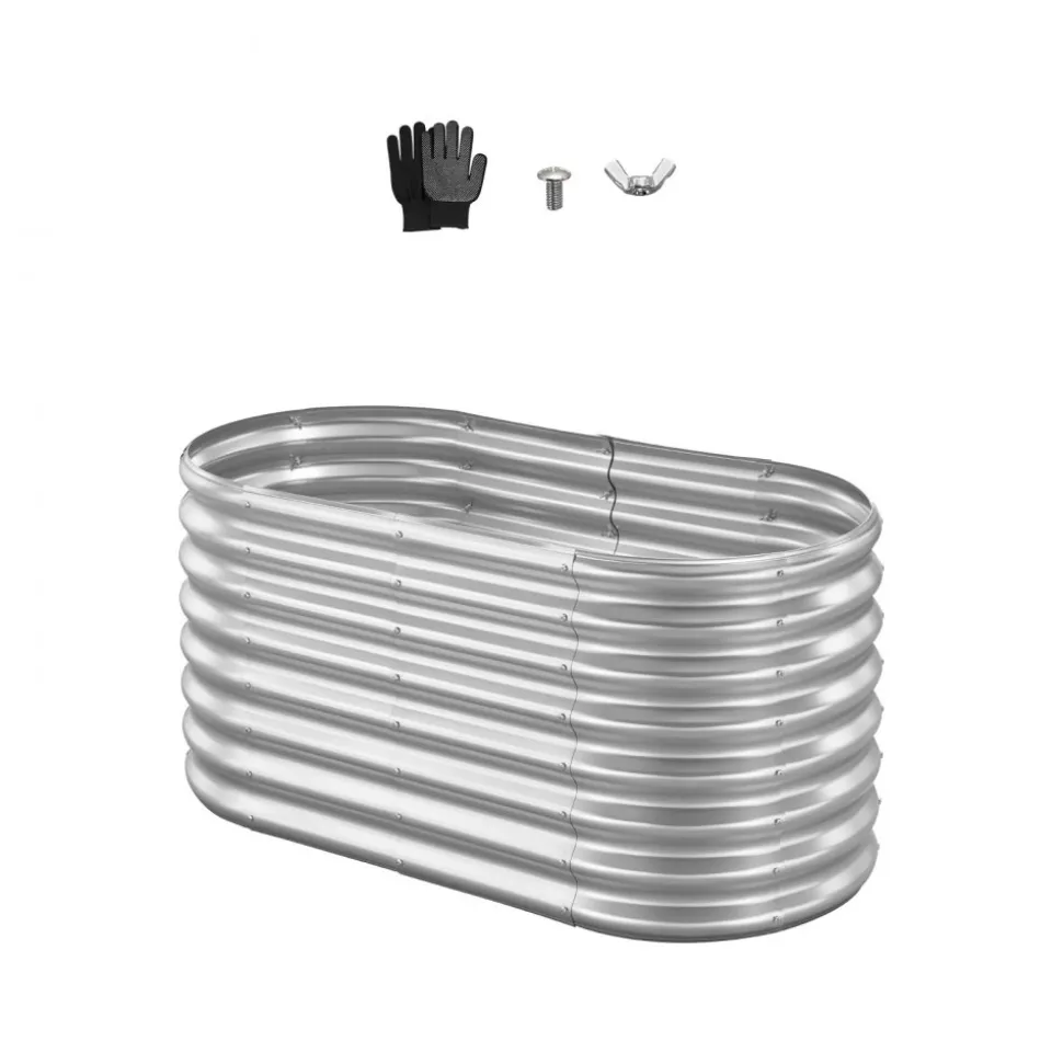 VEVOR Metal Raised Garden Bed, 4 x 2 x 2 ft Oval Outdoor Galvanized Planter Garden Box, Open Bottom Design, Large Planter Raised Bed for Growing Vegetables, Flowers, and Succulents, Galvanized Color