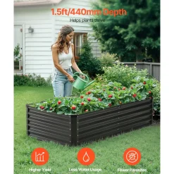 VEVOR Metal Raised Garden Bed, 6 x 3 x 1.5 ft Outdoor Galvanized Planter Box, with Open Bottom, Large Planter Raised Bed for Gardening Vegetables, Flowers, Herbs, and Succulent Plants, Dark Gray