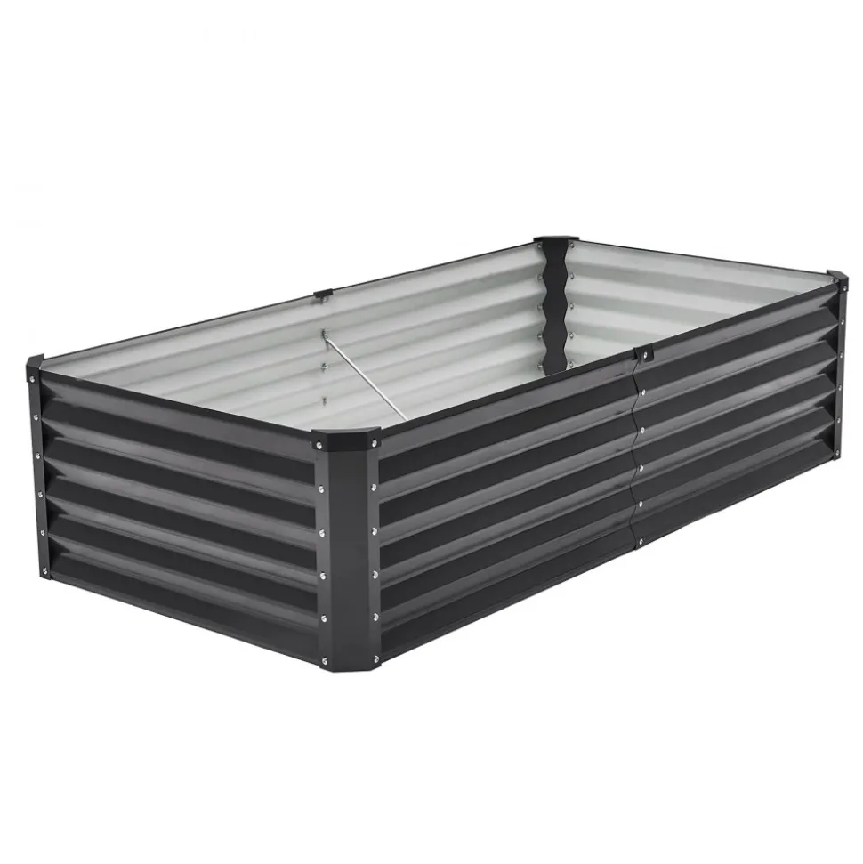 VEVOR Metal Raised Garden Bed, 6 x 3 x 1.5 ft Outdoor Galvanized Planter Box, with Open Bottom, Large Planter Raised Bed for Gardening Vegetables, Flowers, Herbs, and Succulent Plants, Dark Gray