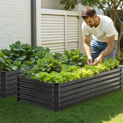 VEVOR Metal Raised Garden Bed, 6 x 3 x 1.5 ft Outdoor Galvanized Planter Box, with Open Bottom, Large Planter Raised Bed for Gardening Vegetables, Flowers, Herbs, and Succulent Plants, Dark Gray