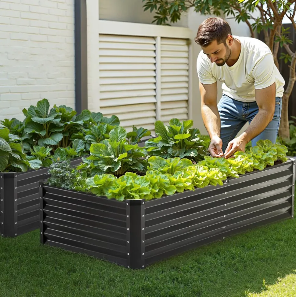 VEVOR Metal Raised Garden Bed, 6 x 3 x 1.5 ft Outdoor Galvanized Planter Box, with Open Bottom, Large Planter Raised Bed for Gardening Vegetables, Flowers, Herbs, and Succulent Plants, Dark Gray