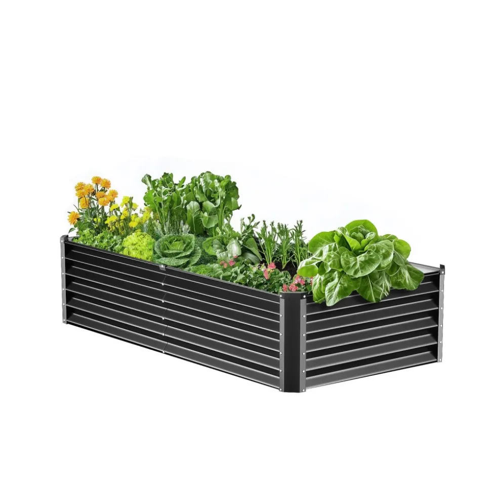 VEVOR Metal Raised Garden Bed, 6 x 3 x 1.5 ft Outdoor Galvanized Planter Box, with Open Bottom, Large Planter Raised Bed for Gardening Vegetables, Flowers, Herbs, and Succulent Plants, Dark Gray