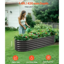 VEVOR Metal Raised Garden Bed, 6.56 x 1.97 x 1.4 ft Oval Outdoor Galvalume Planter Garden Box, Open Bottom Design, Large Planter Raised Bed for Growing Vegetables, Flowers, Succulents, Dark Gray