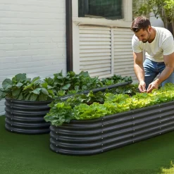 VEVOR Metal Raised Garden Bed, 6.56 x 1.97 x 1.4 ft Oval Outdoor Galvalume Planter Garden Box, Open Bottom Design, Large Planter Raised Bed for Growing Vegetables, Flowers, Succulents, Dark Gray
