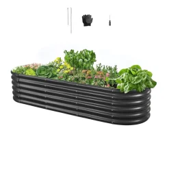 VEVOR Metal Raised Garden Bed, 6.56 x 1.97 x 1.4 ft Oval Outdoor Galvalume Planter Garden Box, Open Bottom Design, Large Planter Raised Bed for Growing Vegetables, Flowers, Succulents, Dark Gray