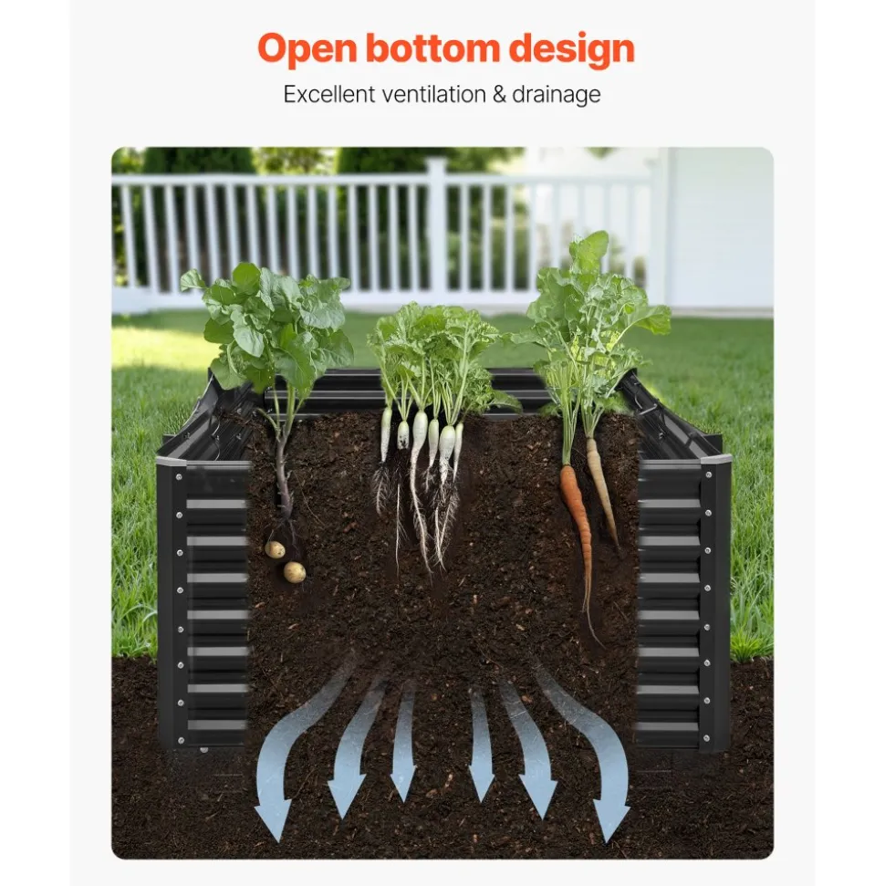 VEVOR Metal Raised Garden Bed, 8 x 4 x 2 ft Outdoor Galvanized Planter Garden Box, Open Bottom Design, Large Planter Raised Bed for Growing Vegetables, Flowers, Herbs, and Succulents, Dark Gray