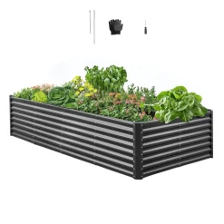 VEVOR Metal Raised Garden Bed, 8 x 4 x 2 ft Outdoor Galvanized Planter Garden Box, Open Bottom Design, Large Planter Raised Bed for Growing Vegetables, Flowers, Herbs, and Succulents, Dark Gray