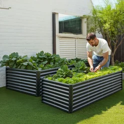 VEVOR Metal Raised Garden Bed, 8 x 4 x 2 ft Outdoor Galvanized Planter Garden Box, Open Bottom Design, Large Planter Raised Bed for Growing Vegetables, Flowers, Herbs, and Succulents, Dark Gray
