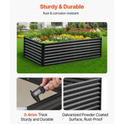 VEVOR Metal Raised Garden Bed, 8 x 4 x 2 ft Outdoor Galvanized Planter Garden Box, Open Bottom Design, Large Planter Raised Bed for Growing Vegetables, Flowers, Herbs, and Succulents, Dark Gray