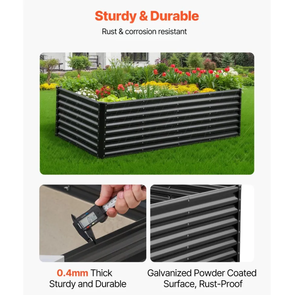VEVOR Metal Raised Garden Bed, 8 x 4 x 2 ft Outdoor Galvanized Planter Garden Box, Open Bottom Design, Large Planter Raised Bed for Growing Vegetables, Flowers, Herbs, and Succulents, Dark Gray
