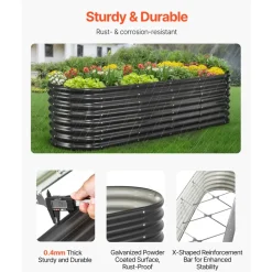 VEVOR Metal Raised Garden Bed, 8 x 2 x 2 ft Oval Outdoor Galvanized Planter Garden Box, Open Bottom Design, Large Planter Raised Bed for Growing Vegetables, Flowers, Herbs, and Succulents, Dark Gray