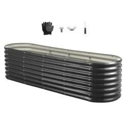 VEVOR Metal Raised Garden Bed, 8 x 2 x 2 ft Oval Outdoor Galvanized Planter Garden Box, Open Bottom Design, Large Planter Raised Bed for Growing Vegetables, Flowers, Herbs, and Succulents, Dark Gray
