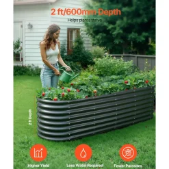 VEVOR Metal Raised Garden Bed, 8 x 2 x 2 ft Oval Outdoor Galvanized Planter Garden Box, Open Bottom Design, Large Planter Raised Bed for Growing Vegetables, Flowers, Herbs, and Succulents, Dark Gray