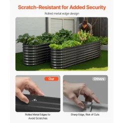 VEVOR Metal Raised Garden Bed, 8 x 2 x 2 ft Oval Outdoor Galvanized Planter Garden Box, Open Bottom Design, Large Planter Raised Bed for Growing Vegetables, Flowers, Herbs, and Succulents, Dark Gray