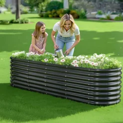 VEVOR Metal Raised Garden Bed, 8 x 2 x 2 ft Oval Outdoor Galvanized Planter Garden Box, Open Bottom Design, Large Planter Raised Bed for Growing Vegetables, Flowers, Herbs, and Succulents, Dark Gray