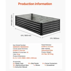 VEVOR Metal Raised Garden Bed, 6 x 3 x 1 ft Outdoor Galvanized Planter Garden Box, Open Bottom Design, Large Planter Raised Bed for Growing Vegetables, Flowers, Herbs, Succulents, Galvanized Color