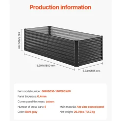 VEVOR Metal Raised Garden Bed, 6 x 3 x 2 ft Outdoor Galvanized Planter Box, with Open Bottom, Large Planter Raised Bed for Gardening Vegetables, Flowers, Herbs, and Succulent Plants, Dark Gray