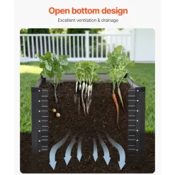 VEVOR Metal Raised Garden Bed, 6 x 3 x 2 ft Outdoor Galvanized Planter Box, with Open Bottom, Large Planter Raised Bed for Gardening Vegetables, Flowers, Herbs, and Succulent Plants, Dark Gray