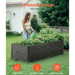VEVOR Metal Raised Garden Bed, 6 x 3 x 2 ft Outdoor Galvanized Planter Box, with Open Bottom, Large Planter Raised Bed for Gardening Vegetables, Flowers, Herbs, and Succulent Plants, Dark Gray
