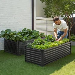 VEVOR Metal Raised Garden Bed, 6 x 3 x 2 ft Outdoor Galvanized Planter Box, with Open Bottom, Large Planter Raised Bed for Gardening Vegetables, Flowers, Herbs, and Succulent Plants, Dark Gray