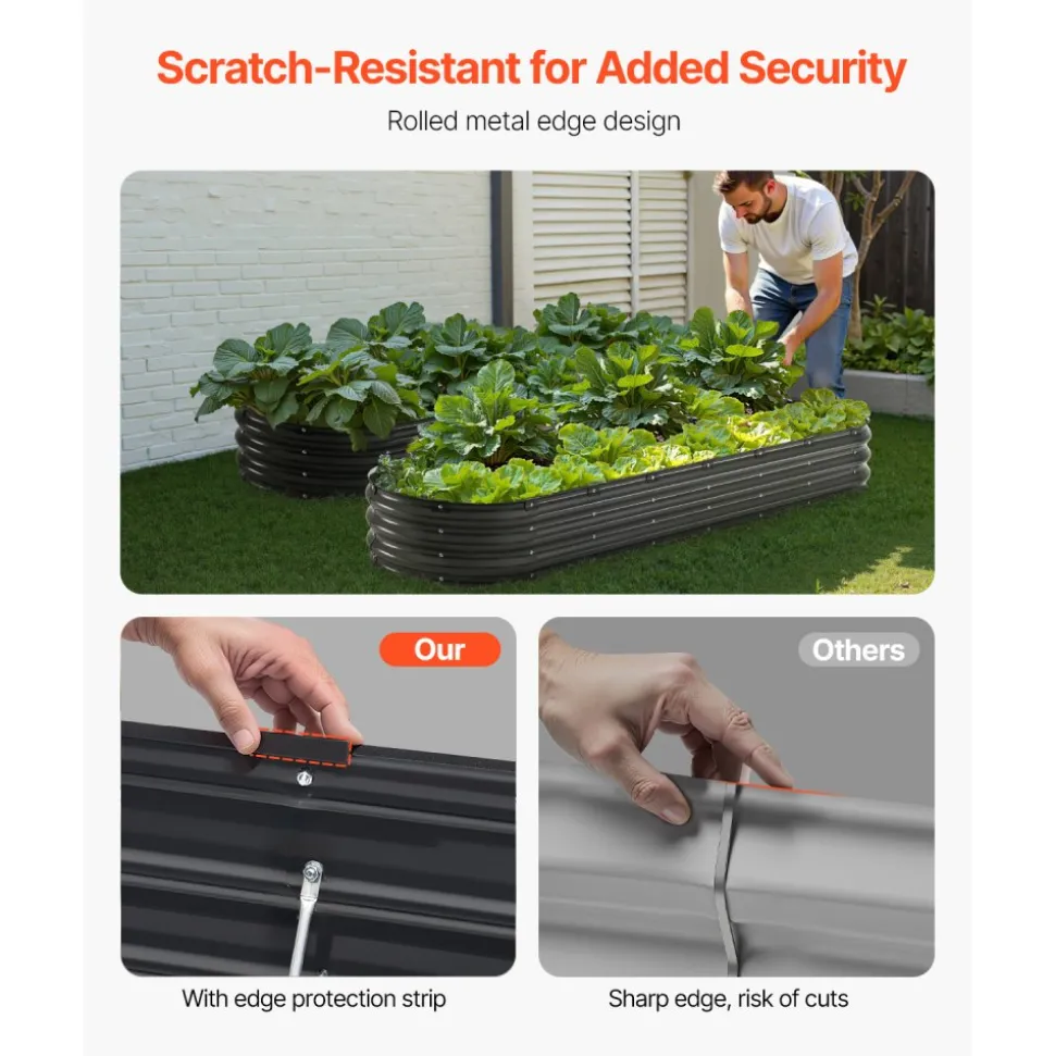VEVOR Metal Raised Garden Bed, 8 x 2 x 1 ft Outdoor Galvanized Planter Box, with Open Bottom, Large Oval Planter Raised Bed for Gardening Vegetables, Flowers, Herbs, and Succulent Plants, Dark Gray