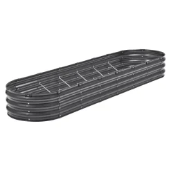 VEVOR Metal Raised Garden Bed, 8 x 2 x 1 ft Outdoor Galvanized Planter Box, with Open Bottom, Large Oval Planter Raised Bed for Gardening Vegetables, Flowers, Herbs, and Succulent Plants, Dark Gray