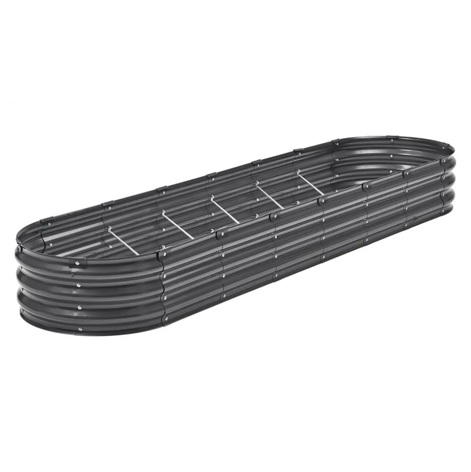 VEVOR Metal Raised Garden Bed, 8 x 2 x 1 ft Outdoor Galvanized Planter Box, with Open Bottom, Large Oval Planter Raised Bed for Gardening Vegetables, Flowers, Herbs, and Succulent Plants, Dark Gray