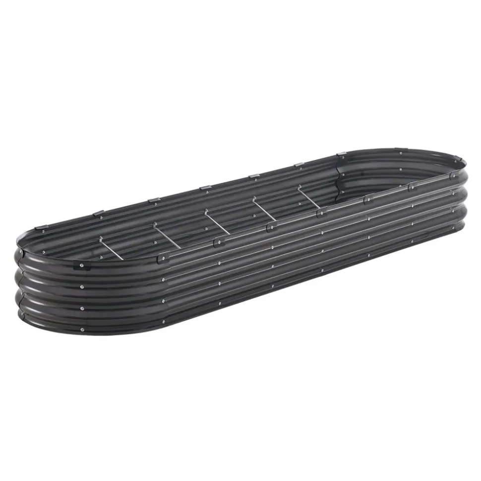 VEVOR Metal Raised Garden Bed, 8 x 2 x 1 ft Outdoor Galvanized Planter Box, with Open Bottom, Large Oval Planter Raised Bed for Gardening Vegetables, Flowers, Herbs, and Succulent Plants, Dark Gray