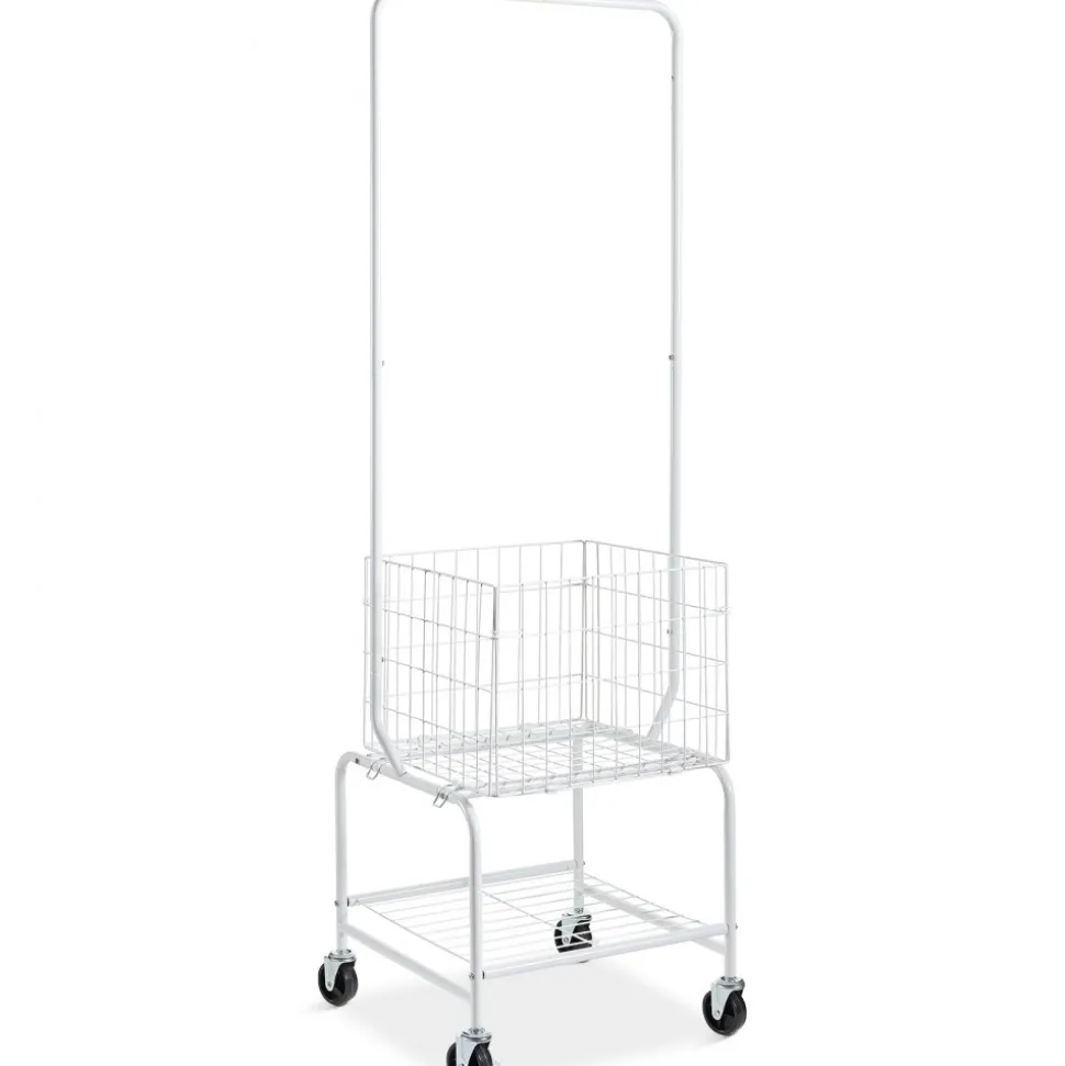 VEVOR Metal Rolling Laundry Basket with Hanging Garment Rack, Height Adjustment Laundry Hamper Cart with Basket Load and Shelf Load, Storage Organizer with Heavy Duty Lockable Wheels