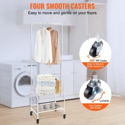 VEVOR Metal Rolling Laundry Basket with Hanging Garment Rack, Height Adjustment Laundry Hamper Cart with Basket Load and Shelf Load, Storage Organizer with Heavy Duty Lockable Wheels