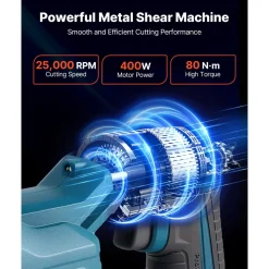 VEVOR Metal Shear, Cordless Sheet Metal Cutter with 360-Degree Pivoting Head, Double Blades, 110VAC 20VDC, Cuts 18 GA Galvanized Steel, 20 GA Stainless Steel, Aluminum, Plastic, Cardboard, 2800SPM