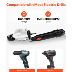 VEVOR Metal Shear/Cutter Drill Attachment, Sheet Metal Cutter with 360-Degree Pivoting Head, Sharp Blades,Ideal for 18 GA Galvanized Steel, 20 GA Stainless Steel, Aluminum Plate, Plastic, Cardboard