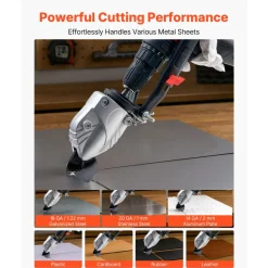 VEVOR Metal Shear/Cutter Drill Attachment, Sheet Metal Cutter with 360-Degree Pivoting Head, Sharp Blades,Ideal for 18 GA Galvanized Steel, 20 GA Stainless Steel, Aluminum Plate, Plastic, Cardboard