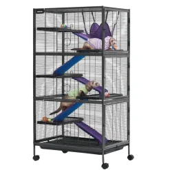 VEVOR Metal Small Animal Cage 39.8"H 3-Tier Rolling Ferret Cage On Wheels, 0.55" Wire Spacing Large Cages with Hammock, Ramps, Tray & Doors for Ferret, Chinchilla, Sugar Glider, Guinea Pig & Rabbit