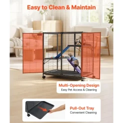 VEVOR Metal Small Animal Cage 37.8"H 3-Tier Rolling Ferret Cage On Wheels, 0.55" Wire Spacing Large Cages with Ramps, Platform, Tray & Doors for Ferret, Chinchilla, Sugar Glider, Guinea Pig & Rabbit