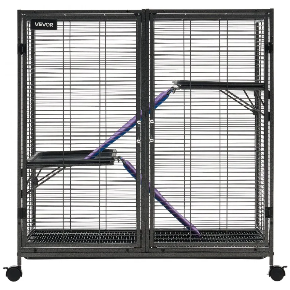 VEVOR Metal Small Animal Cage 37.8"H 3-Tier Rolling Ferret Cage On Wheels, 0.55" Wire Spacing Large Cages with Ramps, Platform, Tray & Doors for Ferret, Chinchilla, Sugar Glider, Guinea Pig & Rabbit