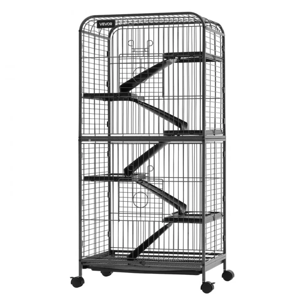 VEVOR Metal Small Animal Cage 50"H 5-Tier Rolling Ferret Cage On Wheels, 0.55" Wire Spacing Large Cages with Hammock, Ramps, Tray & Doors for Ferret, Chinchilla, Sugar Glider, Guinea Pig & Rabbit