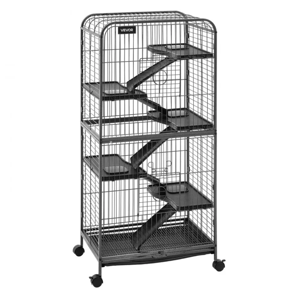 VEVOR Metal Small Animal Cage 50"H 5-Tier Rolling Ferret Cage On Wheels, 0.55" Wire Spacing Large Cages with Hammock, Ramps, Tray & Doors for Ferret, Chinchilla, Sugar Glider, Guinea Pig & Rabbit
